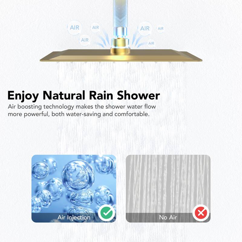 Dual Heads 12" Rainfall Shower head & High Pressure 6" Shower System w/ 3 Way Thermostatic Faucet