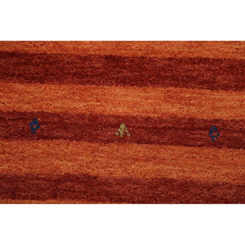 Striped Orange Gabbeh Oriental Runner Rug Hand-Knotted Wool Carpet - 2'7" x 13'0"