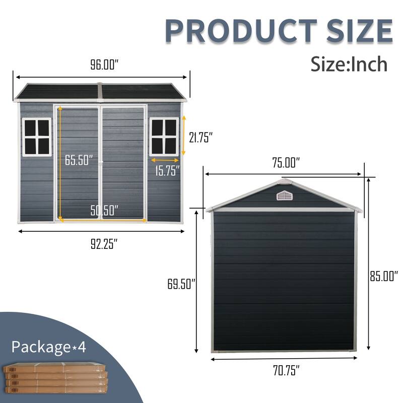 Resin Outdoor Storage Shed UV-Proof Garden Tool Shed with Sloping Roof & Lockable Double Doors, Built-in Floor