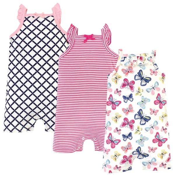 slide 1 of 1, Touched by Nature Baby Girl Organic Cotton Rompers 3pk, Bright Butterflies 0 - 3 Months - Pink