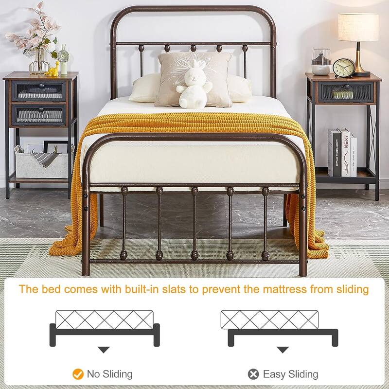 VECELO Metal Bed Frame with Headboard Classic Metal Platform Bed Frame Mattress Foundation with Victorian Style Footboard