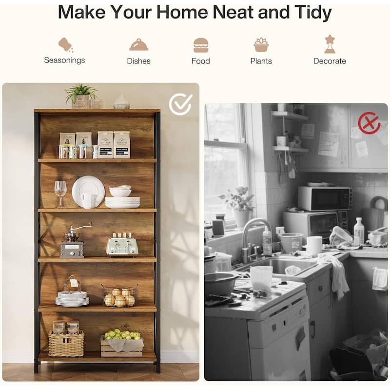 70.87" Tall Bookshelf, 6-Tier Industrial Freestanding Bookcase with Metal Frame - 31.49" W x 11.02" D x 70.87" H