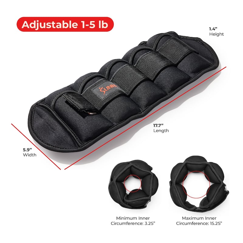 Sunny Health & Fitness Adjustable Ankle Weight 5-Pound (Pair) - SF-WA02-BK - Black