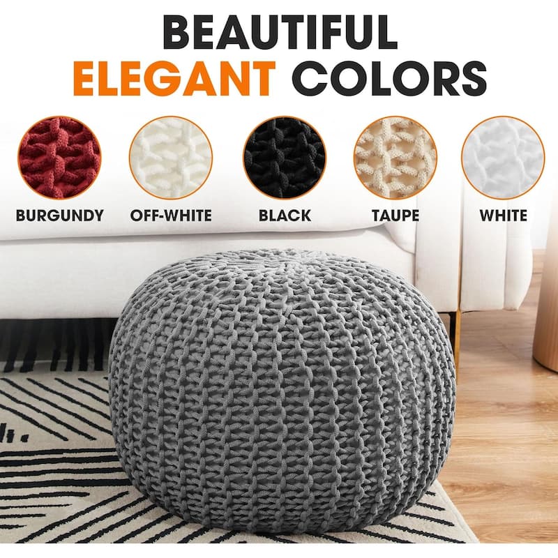 Cheer Collection Decorative 18-inch Chunky Hand-knit Pouf Ottoman