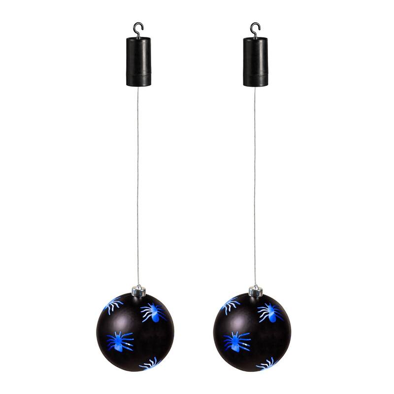 6" Shatterproof Battery Operated LED Ornament with Spiders, Black, Set of 2