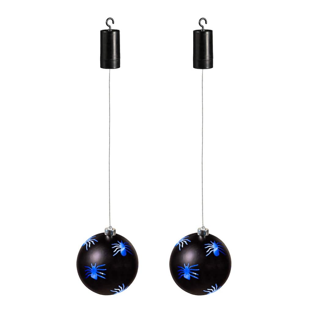 6" Shatterproof Battery Operated LED Ornament with Spiders, Black, Set of 2
