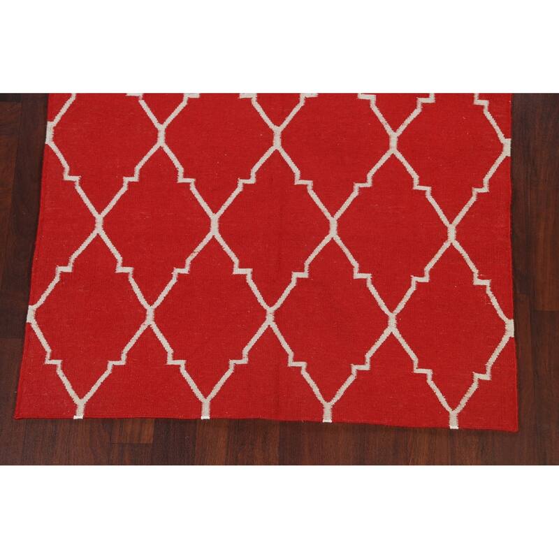 Contemporary Trellis Durrie Kilim Oriental Area Rug Wool Flat-woven - 5'0" x 8'0"