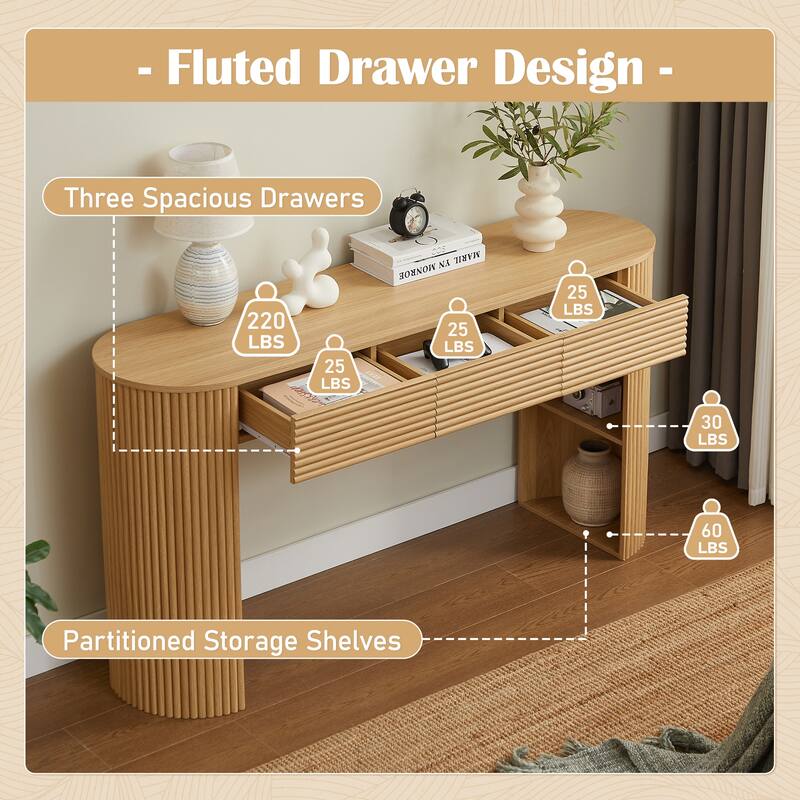 Christopher Knight Home - Maravelle MDF 3 Drawers Console Table with Round Slat Texture and Storage