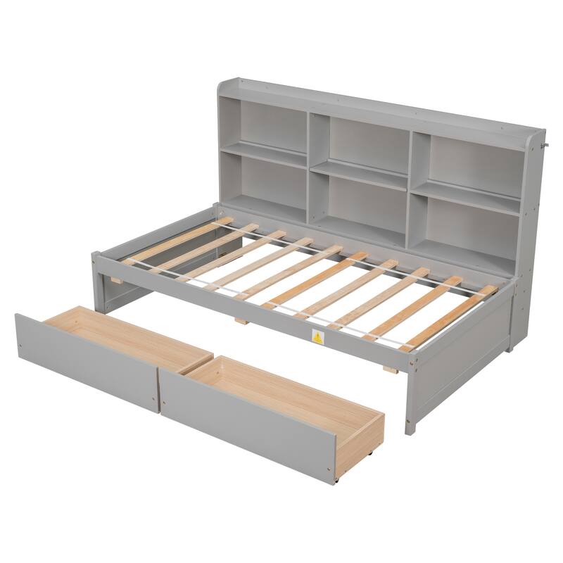 Bed with Side Bookcase, Drawers