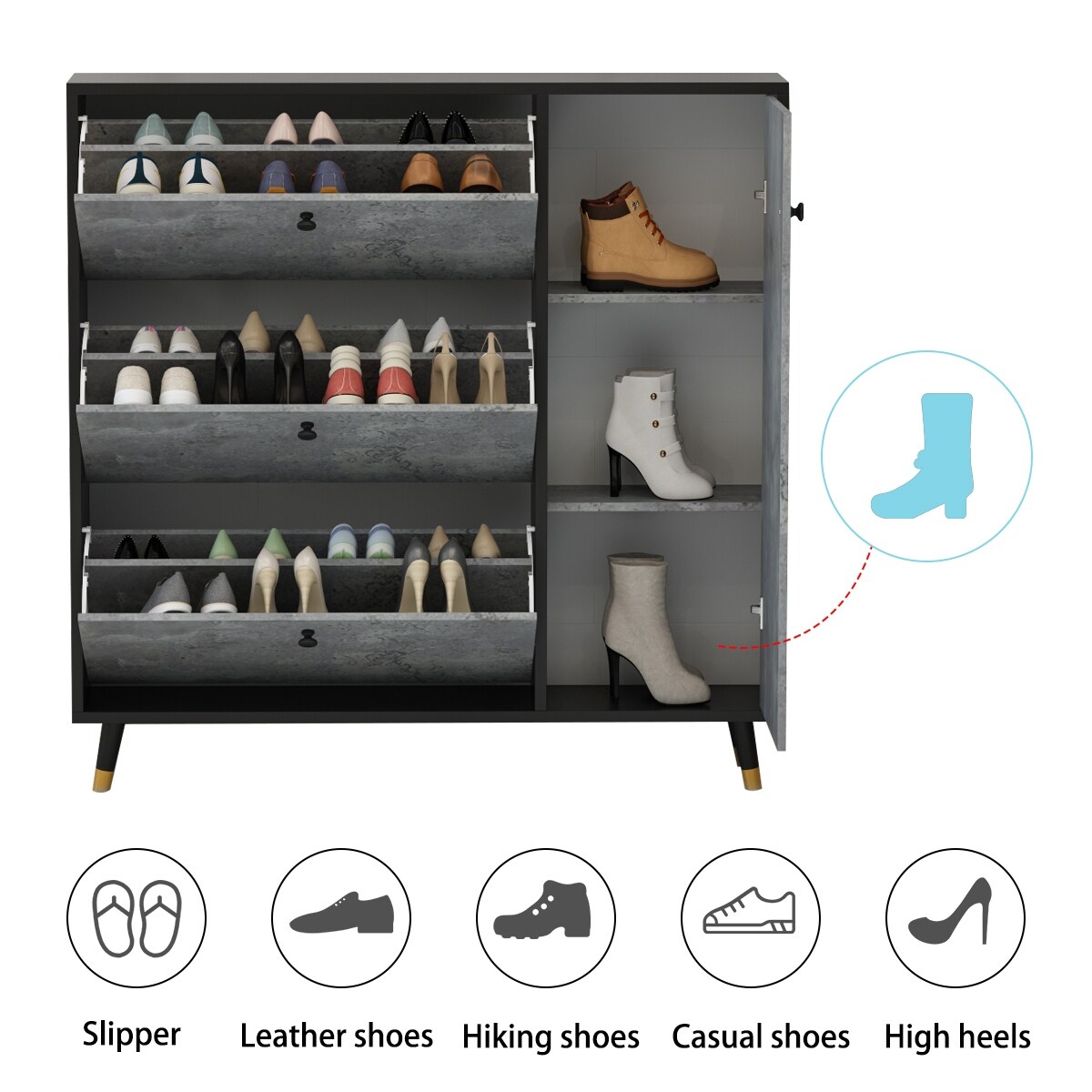Entryway Shoes Organizer with 2 Flip Drawers, Free Standing Shoe Rack Shoes  Cabinet with LED Light and Glass Top - On Sale - Bed Bath & Beyond -  37909669
