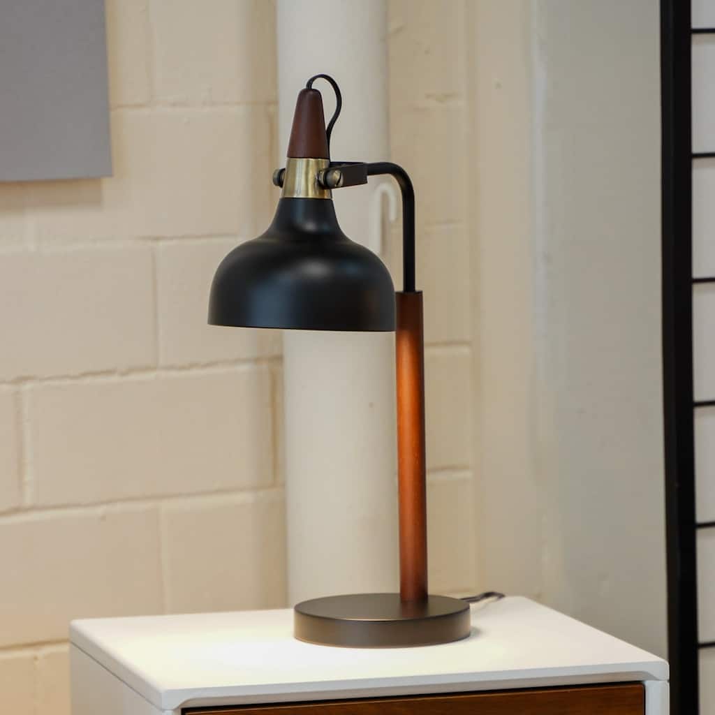 Small Modern Stylish Desk Lamp, Black Table Lamp with Cone Shade 110V
