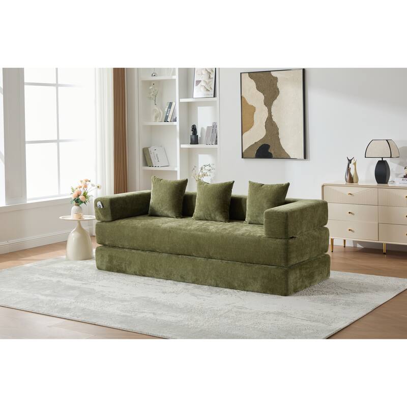 Queen Foldable Sofa Bed, 6-in-1 Convertible Sleeper Sofa with Mattress, Chaise Lounge Loveseat with Removable Cover