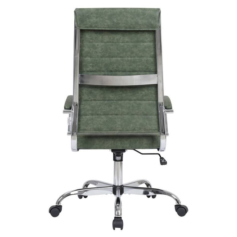 Benmar High-Back Leather Office Desk Chair in Stainless Steel Frame Adjustable Height Tilt Lock 360 Swivel Ergonomic Chair
