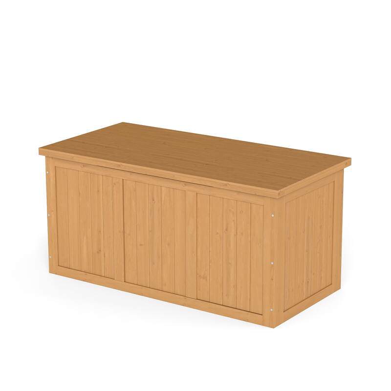 67 Gallon Wooden Deck Box Solid Wood Storage Box Seat & Table Top for Patio Furniture Cushions, Pool Toys & Garden Tools