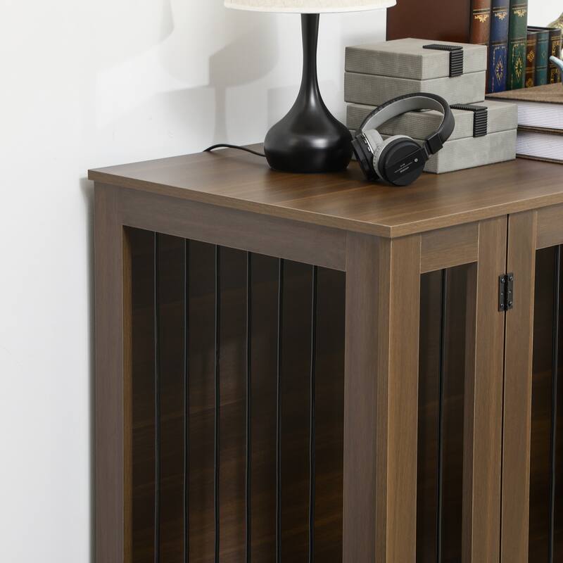 PawHut Large Furniture Style Dog Crate with Removable Panel, End Table with Two Rooms Design and Two Front Doors