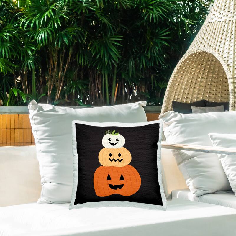 Stupell Happy Jack-o-Lanterns on Black Printed Outdoor Throw Pillow Design by Sazerelli Designs