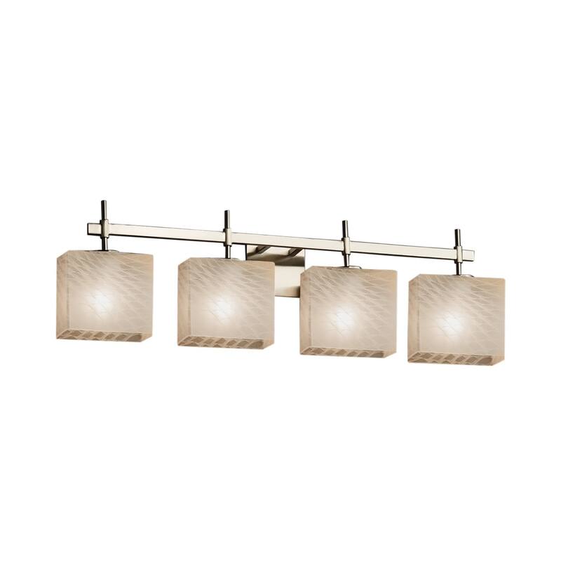 Justice Design Fusion Union 4-light Brushed Nickel Bath Bar, Weave Rectangle Shade - Brushed Nickel, Weave