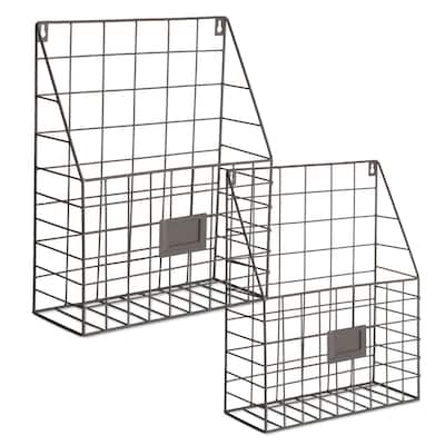 Set of 2 Grey Wire Wall File Basket Storage, 45"