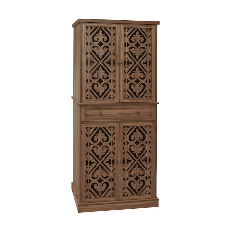 Roomfitters 4 Door Storage Cabinet with Drawer, Tall Pantry Cabinet with Adjustable Shelves, Walnut