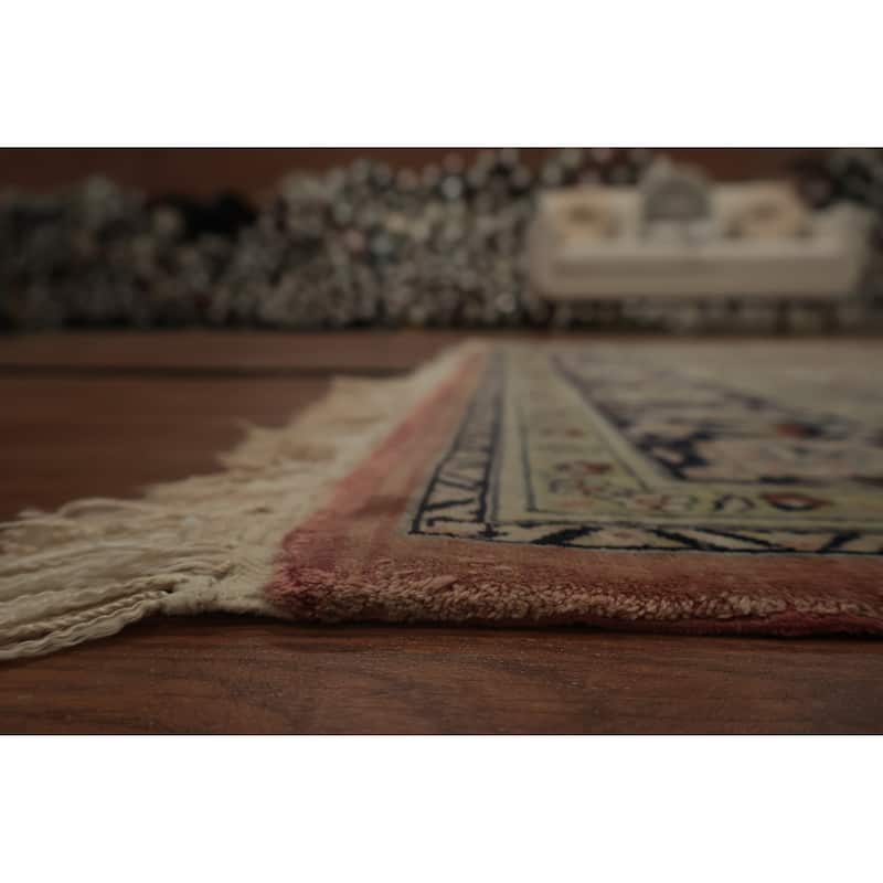 Hand Knotted Oriental Silk Carpet Traditional Floral Peach Kashmir Area Rug - 8' 0'' X 5' 8''