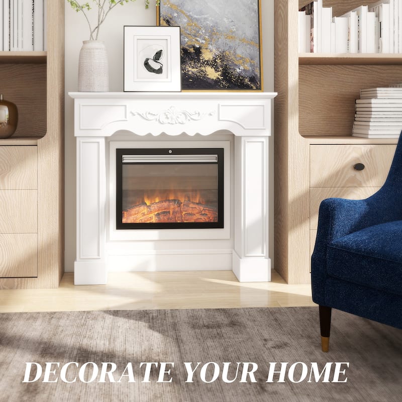 HOMCOM Baroque Fireplace Mantel, Freestanding Fireplace Surround with Leg for Electric Fireplaces, 43.3" W x 39.8" H, White