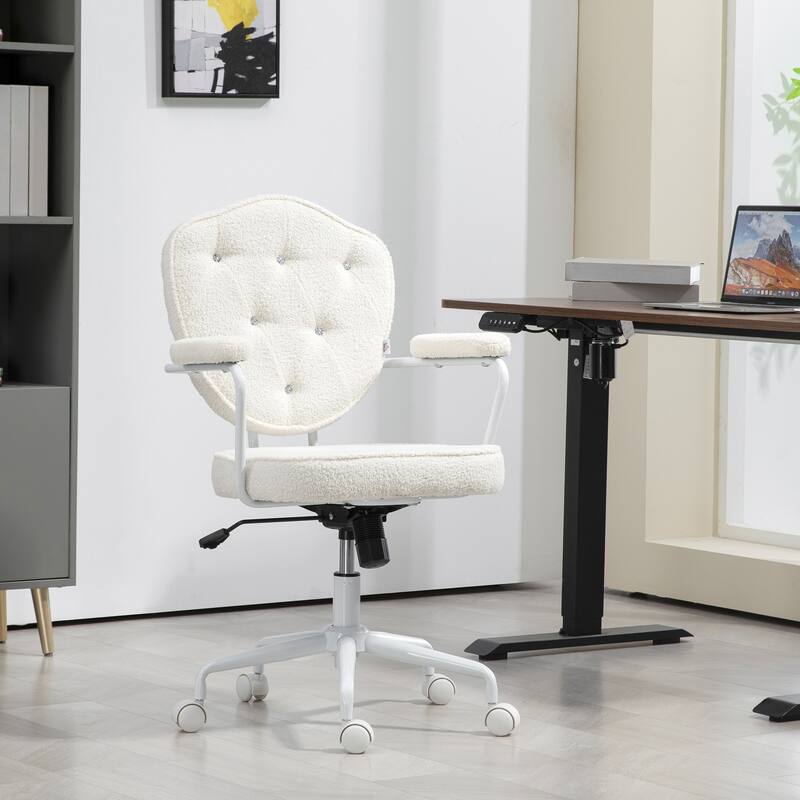 Cute Home Office Chair Desk Chair with Wheels, Gaming Chair Back Chair Visitor Chair Vanity Chair for Bedroom - Cream White