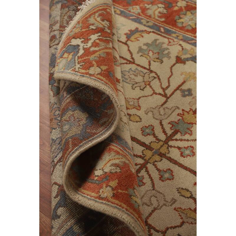 Hand Knotted Oriental 100% Wool Carpet Traditional Floral Beige & Ivories Heriz (serapi) Area Rug - 8' 0'' X 4' 10''