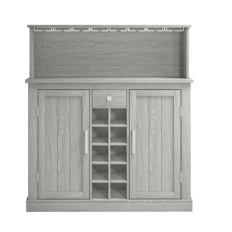 47 in. Wood Buffet Bar Cabinet with Wine Rack with granite pattern countertop