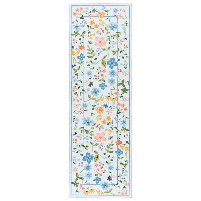 Martha Stewart Breda Machine Washable & Slip Resistant Rug - 2'6" x 8' Runner - Light Blue/Rust