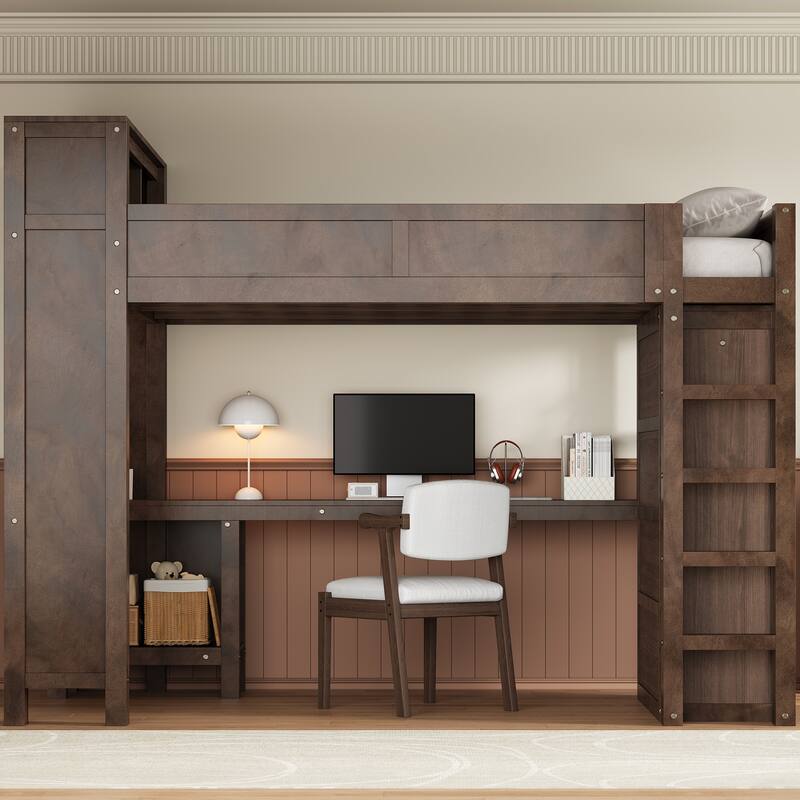 Modern Queen Loft Bed with Built-In Desk, Wardrobe, Headboard Storage & USB Hub by Harper&Bright Designs