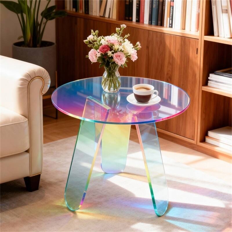 Rainbow Acrylic End Table 17.5" Glowing Side Table with PVC Cover - 18"x17.5"