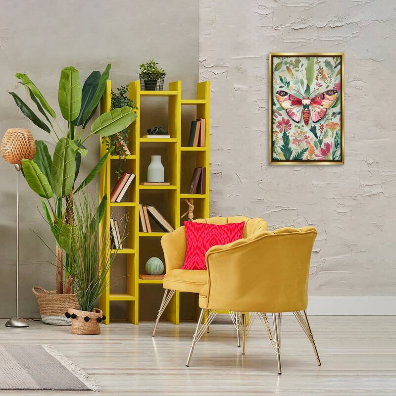 Stupell Butterfly over Abstract Flowers Framed Floater Canvas Wall Art Design By The Dutch Lady