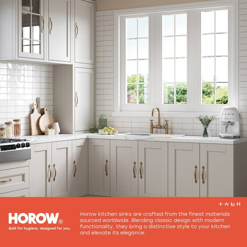 HOROW 33 in. White Ceramic Drop-In Kitchen Sink with Standard & Bottom Grid, Drain, Cutting Board
