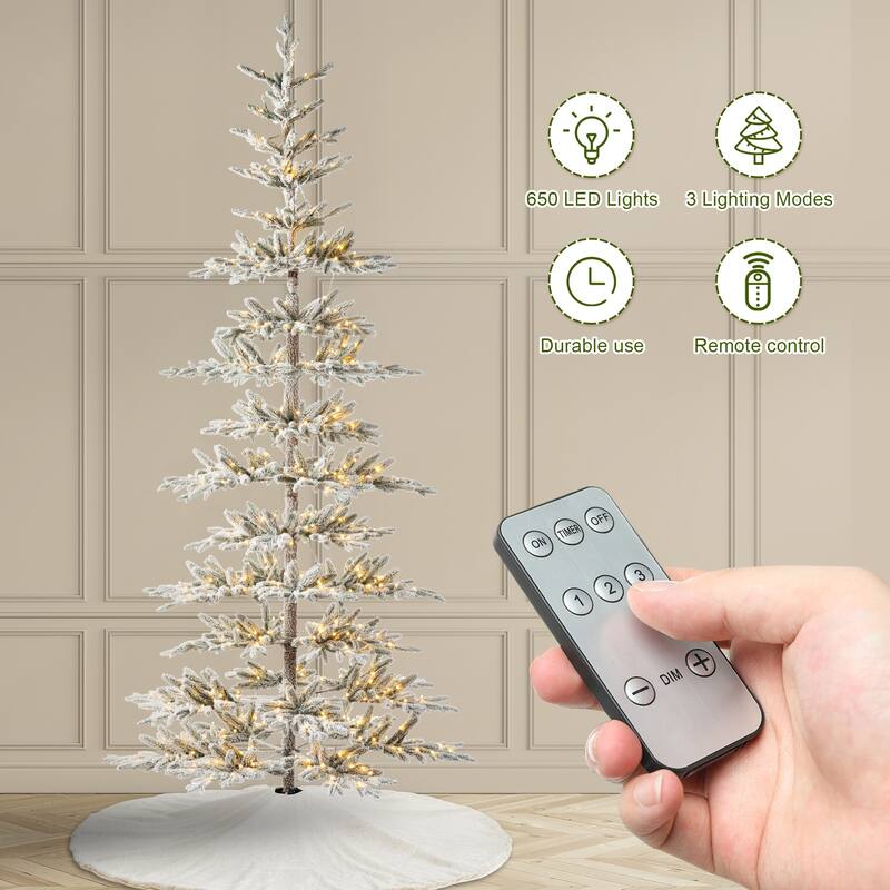 Glitzhome 6/7/9 FT Pre-Lit Flocked Slim Snowscape Fir Artificial Christmas Trees 2 or 3-Piece Set