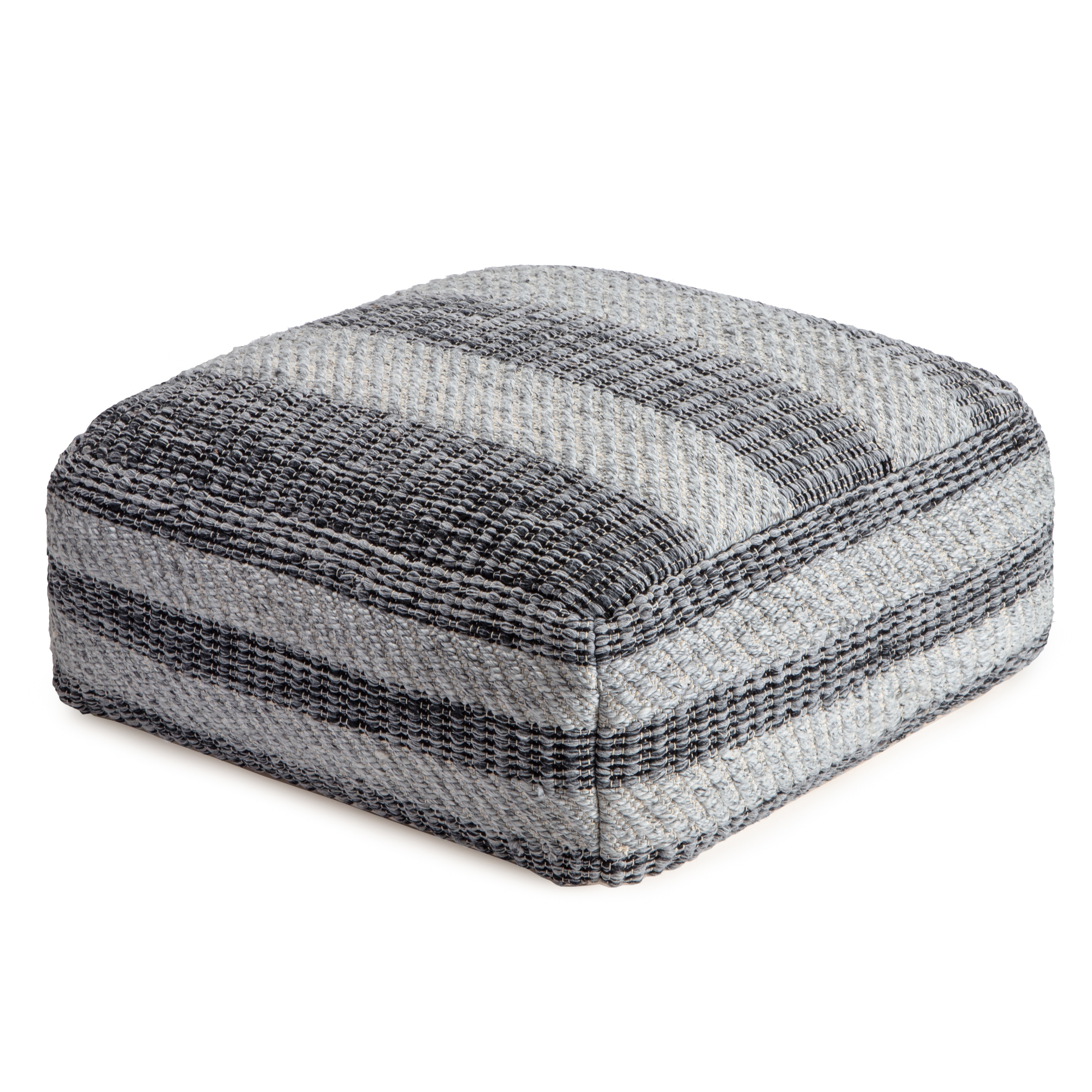 Jani Honolua 34-inch Gray Square Oversized Pouf Ottoman - Modern Footrest for Living Room, Bedroom