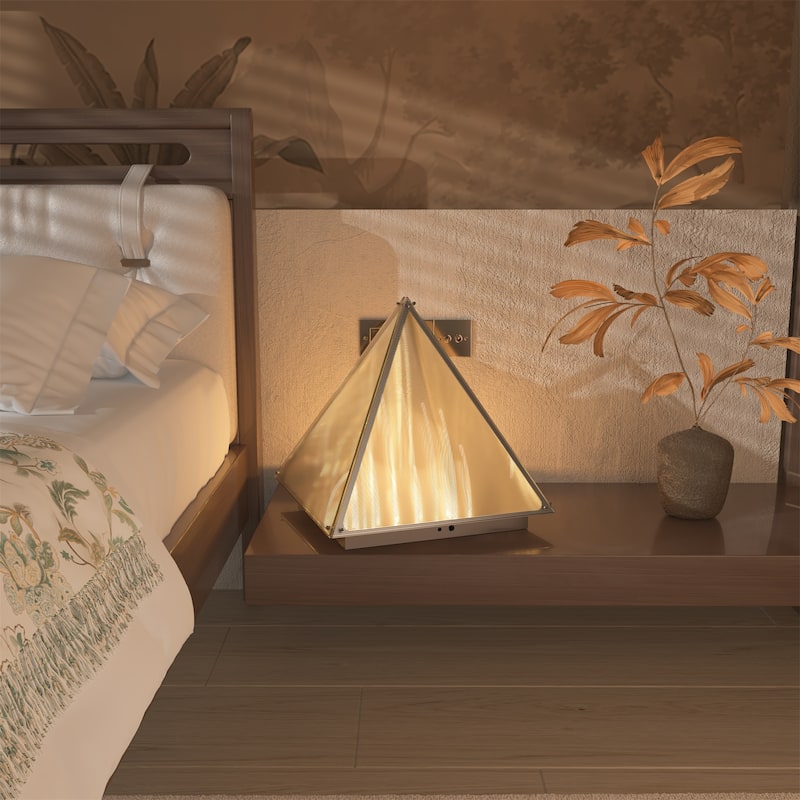 Triangular Pyramid Table Lamp with Frosted Glass Lampshade Bedside Desk Lamp