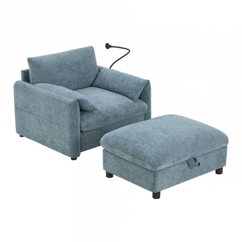 Comfy Chenille Armchair, Modern Cloud Chaise Lounge for Living Room&Apartment