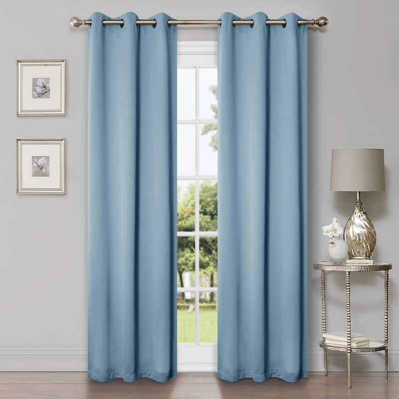 Modern Solid Room Darkening Blackout Curtains, Rod Pocket, Set of 2 - 2PC- 42" X 96" - Light Blue