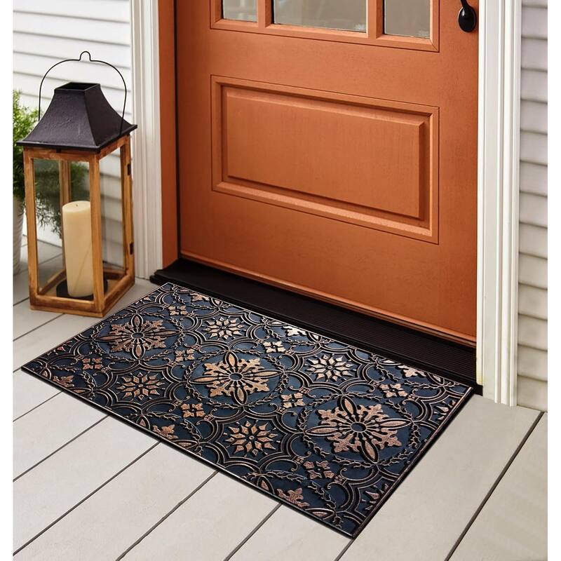 A1HC First Impression Rubber Pin Doormat, Floral Bronze 18"x30"