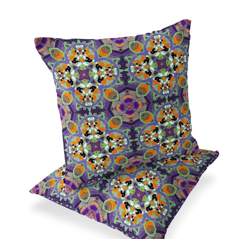 HomeRoots Set of Two 16" X 16" Purple and White Blown Seam Floral Indoor Outdoor Throw Pillow - 16.00' X '16.00' X '5.00