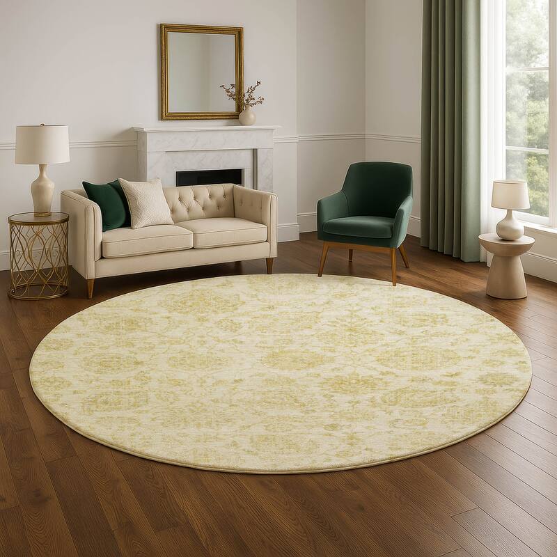 Premium Washable Super Soft Traditional Kashan Mayfield Rug - 8' x 8' - Gold