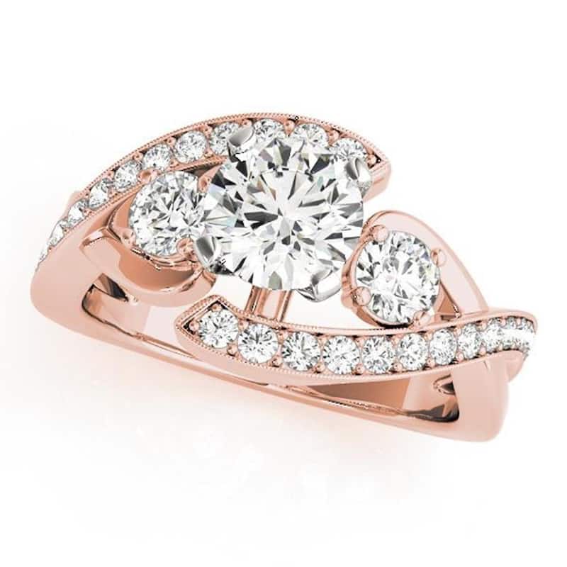 Auriya 14k Gold 2ctw Unique Moissanite 3-Stone Diamond Engagement Ring 5/8ctw - Rose - 6