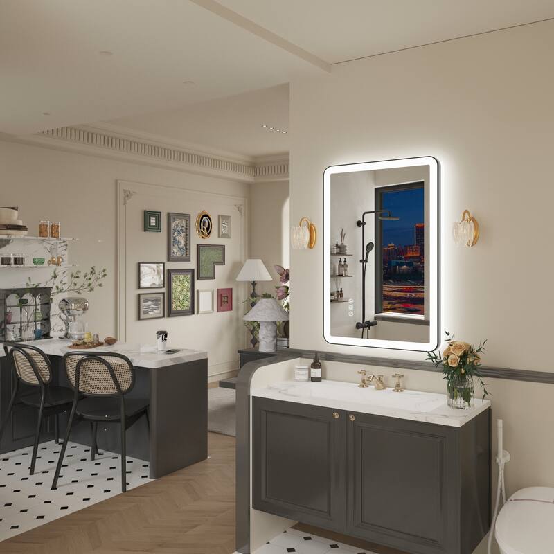 QuivaraView Luxury Aluminum Black Micro-arc Framed bathroom Vanity Wall Mounted LED lighted Mirror
