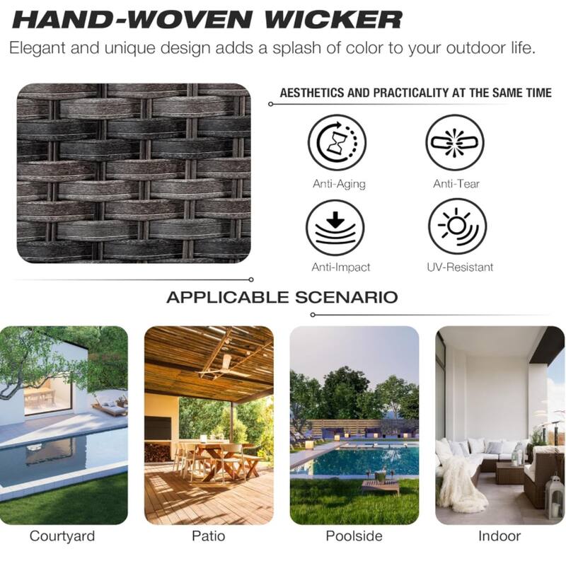3-Piece Rattan Table Chairs Set with 2 Swivel Chair and Glass Coffee Table, Outdoor Sectional Conversation Set Sofa Chairs Sets
