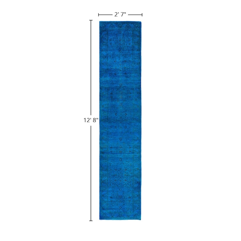 Fine Vibrance One-of-a-Kind Hand-Knotted Runner Rug - Blue, 2' 7" x 12' 8" - 2' 7" x 12' 8"