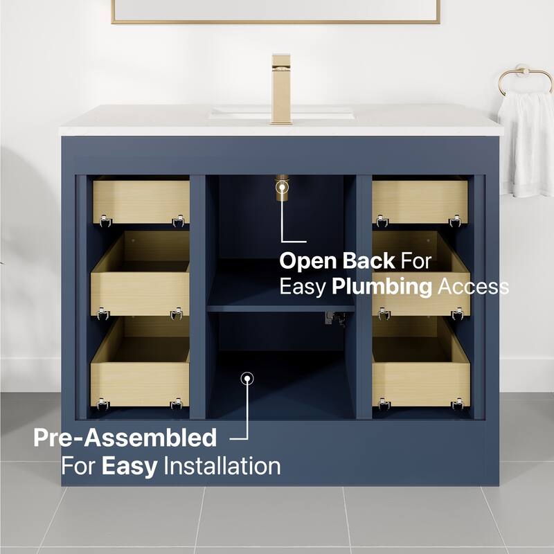 Eviva Curio Bath Vanity with WH Carrara Quartz Top and Undermount Sink