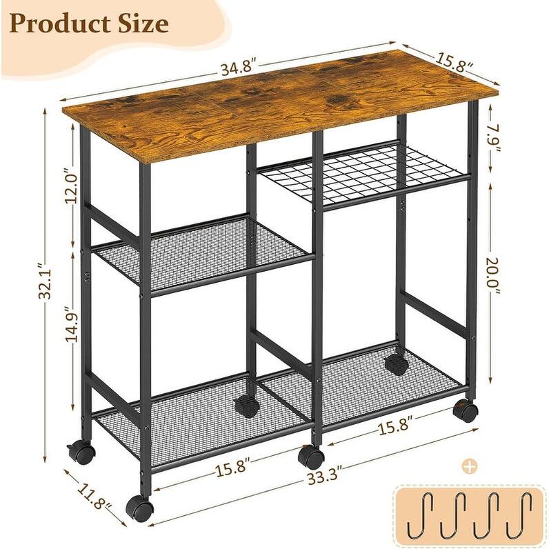 Kitchen Microwave Cart, Adjustable Shelf, Coffee Bar Stand Kitchen Baker's Rack with Wheels Rolling Storage Cart Organizer Shelf