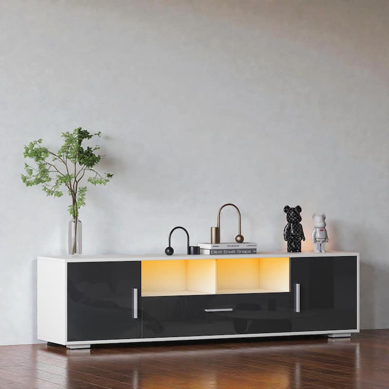 63" Modern TV Stand with RGB LED Lights, Storage Cabinets & Open Shelves, Entertainment Console for 65" TVs