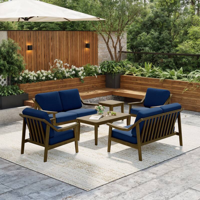 6-piece Wood Patio Chat Set Teak Conversation Set with Cushion