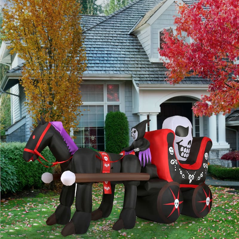 Haunted Hill Farm 6-Ft.Tall Pre-Lit Inflatable Skull Carriage